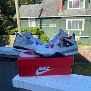 blue, white, red, gray black jordan 4s